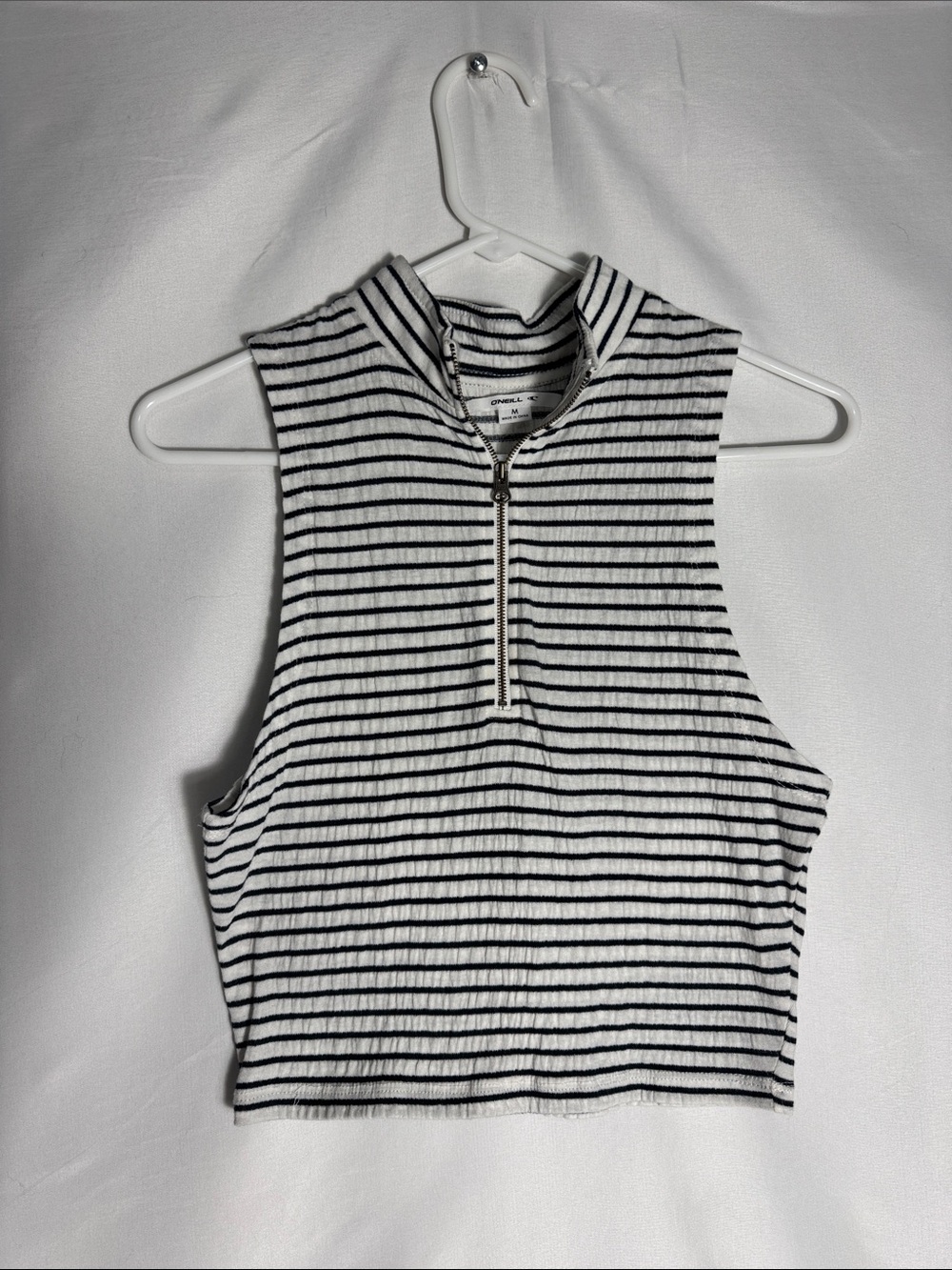 O'Neill Allina Striped Knit Zip Mock Neck Crop Tank Top Size Medium